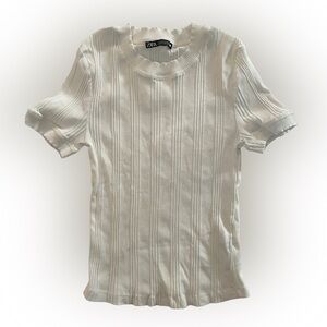 Zara White Ribbed Top